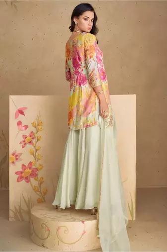 off white chinon floral digital print sequins palazzo suit for stylish women party wear