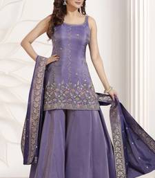 purple multi color embroiderd wedding wear kurta plazzo suit radymade full stich