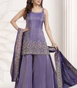 purple multi color embroiderd wedding wear kurta plazzo suit radymade full stich