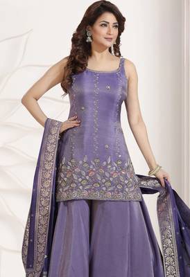 purple multi color embroiderd wedding wear kurta plazzo suit radymade full stich 2