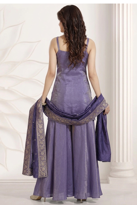 purple multi color embroiderd wedding wear kurta plazzo suit radymade full stich 3