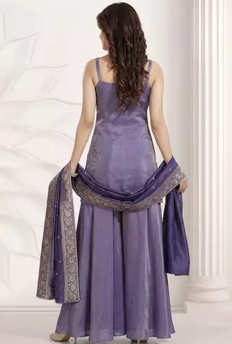 purple multi color embroiderd wedding wear kurta plazzo suit radymade full stich