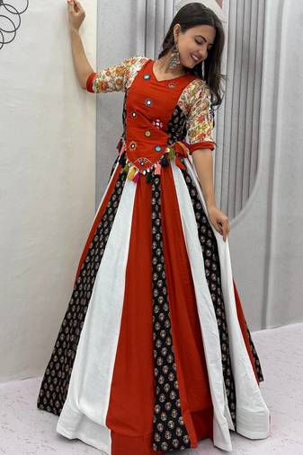 Multicolor Pure Cotton Hand Work Kediyu Lehenga Set for Women with 6 Meter Flair Chaniya Choli For Navratri 