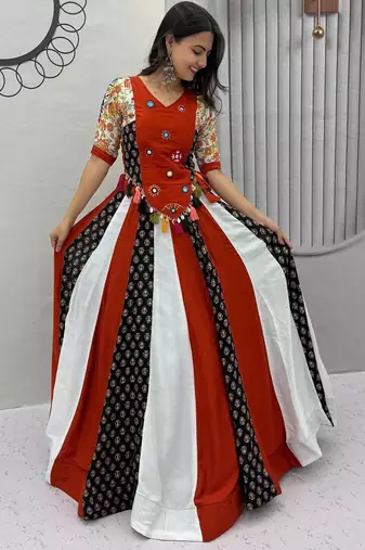 Multicolor Pure Cotton Hand Work Kediyu Lehenga Set for Women with 6 Meter Flair Chaniya Choli For Navratri 