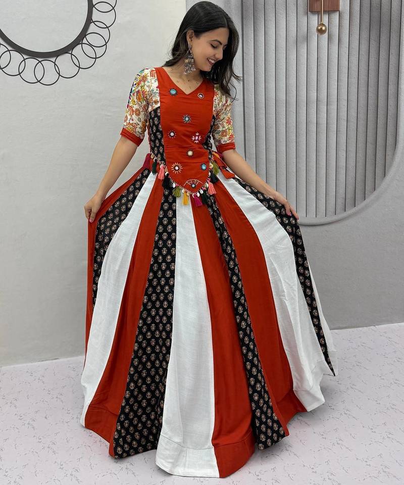 Multicolor Pure Cotton Hand Work Kediyu Lehenga Set for Women with 6 Meter Flair Chaniya Choli For Navratri 