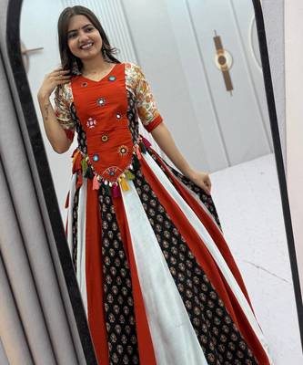 Multicolor Pure Cotton Hand Work Kediyu Lehenga Set for Women with 6 Meter Flair Chaniya Choli For Navratri  3