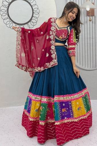 Navy Blue Cotton Chaniya Choli For Navratri 