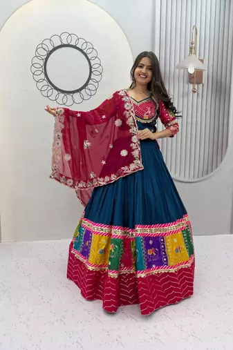 Navy Blue Cotton Chaniya Choli For Navratri 