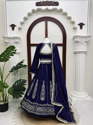 Navy Blue Chinon Bridal Lehenga Choli With Thread Sequins Work 3