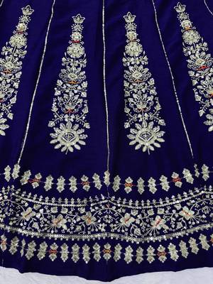 Navy Blue Chinon Bridal Lehenga Choli With Thread Sequins Work 5