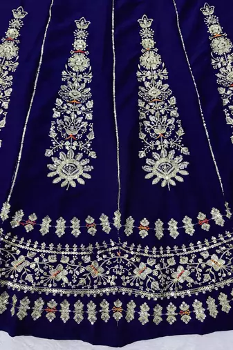 Navy Blue Chinon Bridal Lehenga Choli With Thread Sequins Work