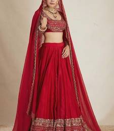 Women's Red Vichitra Silk Bridal Lehenga Choli With Thread & Sequins Embroidery