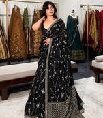 Black Faux Georgette Lehenga Saree For Party & Wedding Wear