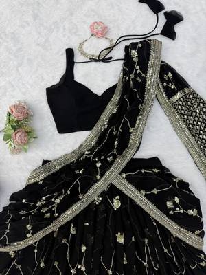 Black Faux Georgette Lehenga Saree For Party & Wedding Wear 4