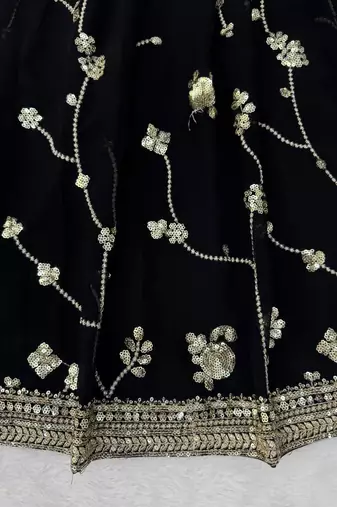 Black Faux Georgette Lehenga Saree For Party & Wedding Wear