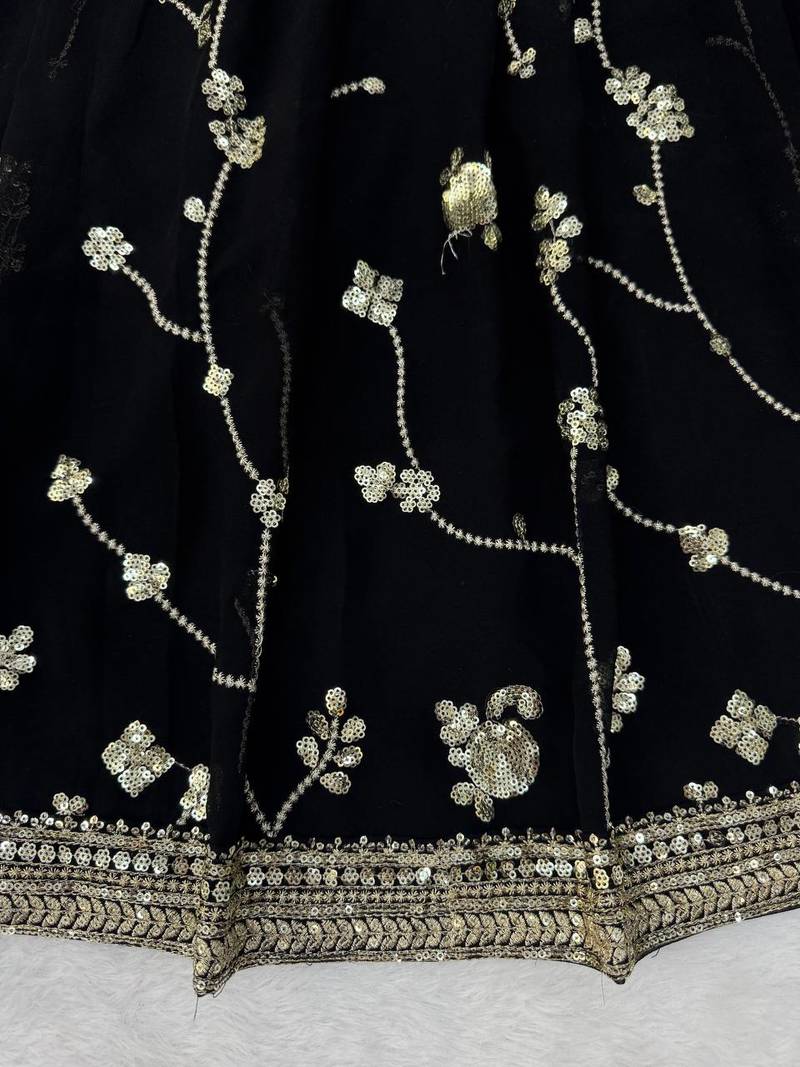 Black Faux Georgette Lehenga Saree For Party & Wedding Wear