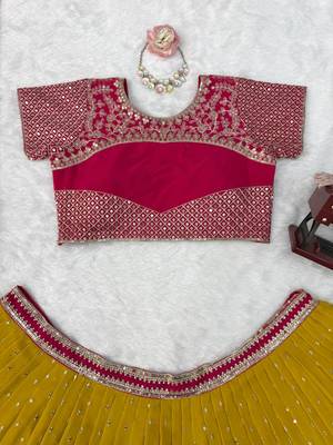 Yellow Faux Georgette Wedding Lehenga Choli With Thread Sequins Work 5