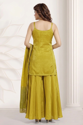 yellow color multi embroiderd festival wear kurta plazzo suit radymade full stich 3