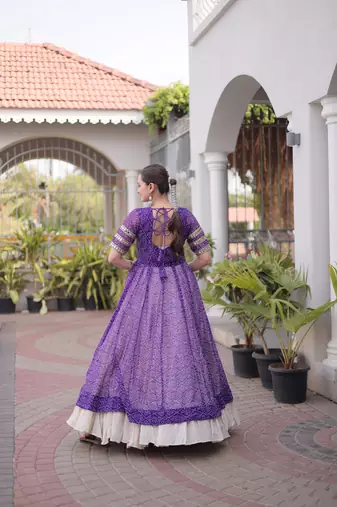 Off White Kora Cotton Chaniya Choli For Navratri Set With Kutchi Patchwork Purple Bandhani Kurti 