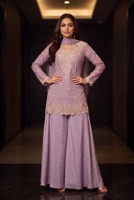 Rose premium chinon beads work sharara suit set 1