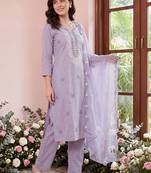 Women Ethnic Motifs Embroidered Chikankari Kurta with Trousers & With Dupatta
