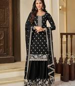 black embroidered chinon silk blend  plazzo suit readymade wedding wear kurta plazzo with dupatta set