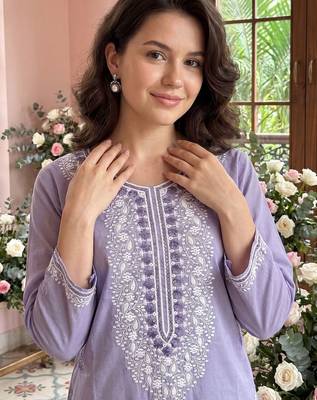 Women Ethnic Motifs Embroidered Chikankari Kurta with Trousers & With Dupatta 2