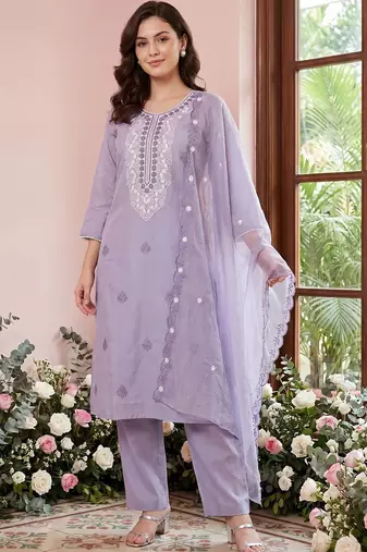 Women Ethnic Motifs Embroidered Chikankari Kurta with Trousers & With Dupatta