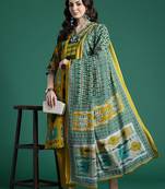 Geometric Printed Cotton Kurta with Trousers & Dupatta