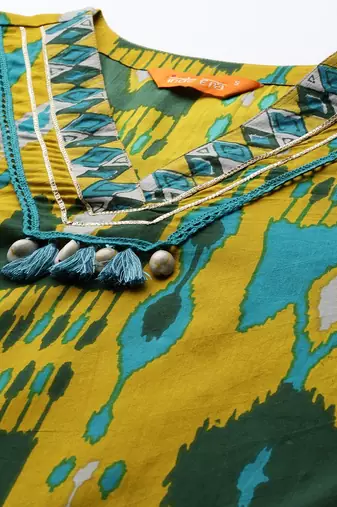 Geometric Printed Cotton Kurta with Trousers & Dupatta