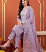 Women Ethnic Motifs Embroidered Thread Work Kurta with Trousers & With Dupatta