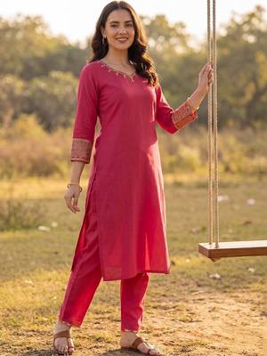 Women Ethnic Motifs Embroidered Regular Thread Work Kurta with Trousers 3