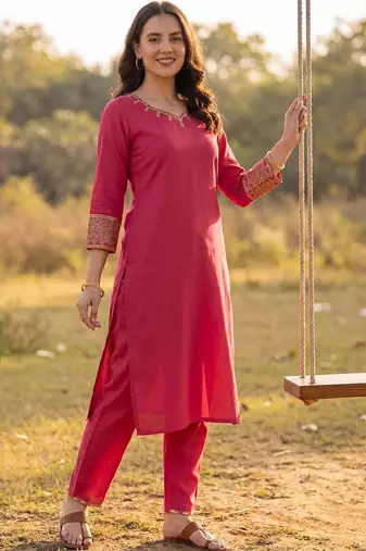 Women Ethnic Motifs Embroidered Regular Thread Work Kurta with Trousers