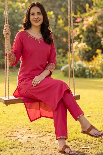 Women Ethnic Motifs Embroidered Regular Thread Work Kurta with Trousers