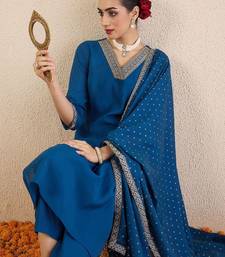 Ethnic Motifs Embroidered V-Neck Straight Kurta With Trousers & Dupatta