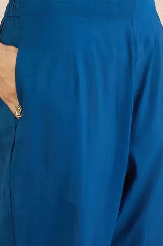 Ethnic Motifs Embroidered V-Neck Straight Kurta With Trousers & Dupatta