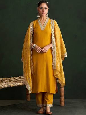 Women Ethnic Motifs Embroidered Kurta with Trousers & With Dupatta 1