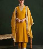 Women Ethnic Motifs Embroidered Kurta with Trousers & With Dupatta