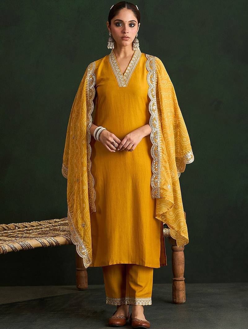 Women Ethnic Motifs Embroidered Kurta with Trousers & With Dupatta