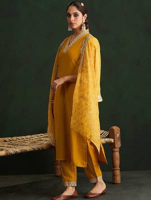 Women Ethnic Motifs Embroidered Kurta with Trousers & With Dupatta 5