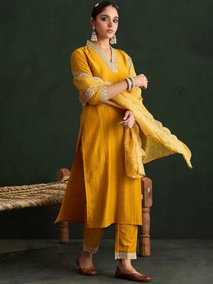 Women Ethnic Motifs Embroidered Kurta with Trousers & With Dupatta 7