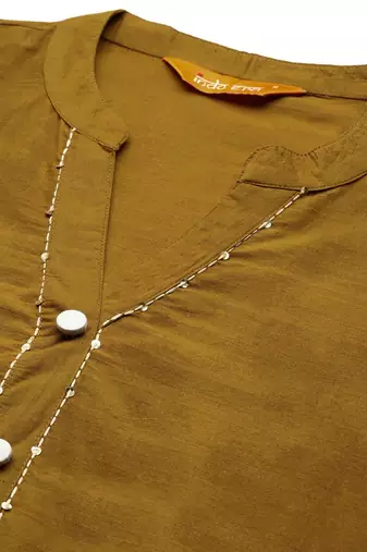 Floral Embroidered Thread Work Cotton Kurta with Trousers