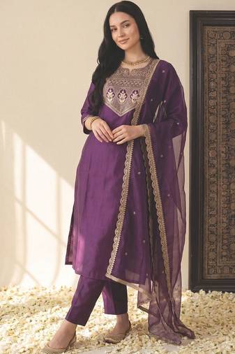 Women Ethnic Motifs Embroidered Sequinned Liva Kurta with Trousers & With Dupatta