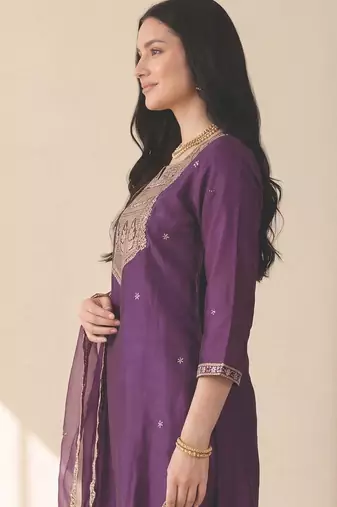 Women Ethnic Motifs Embroidered Sequinned Liva Kurta with Trousers & With Dupatta
