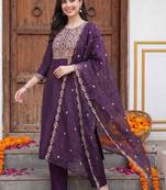 Women Ethnic Motifs Embroidered Thread Work Kurta with Trousers & With Dupatta