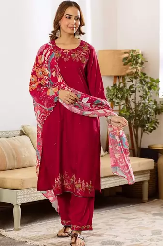 Women Ethnic Motifs Embroidered Thread Work Kurta with Patiala & With Dupatta