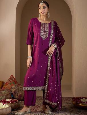 Women Ethnic Motifs Embroidered Sequinned Kurta with Trousers & With Dupatta 1