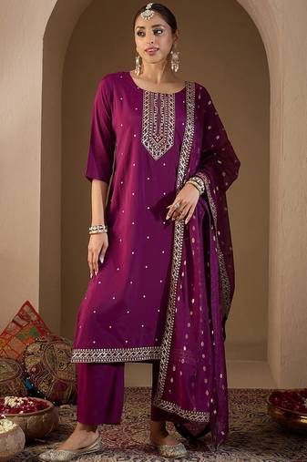 Women Ethnic Motifs Embroidered Sequinned Kurta with Trousers & With Dupatta