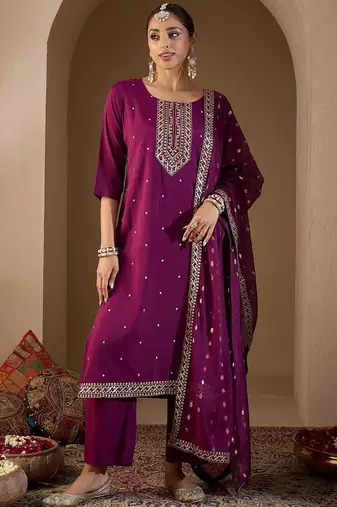 Women Ethnic Motifs Embroidered Sequinned Kurta with Trousers & With Dupatta