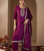 Women Ethnic Motifs Embroidered Sequinned Kurta with Trousers & With Dupatta